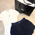 Alo-Inspired Premium Summer Set – Minimal Logo T-Shirt & Lightweight Shorts (2-Piece)