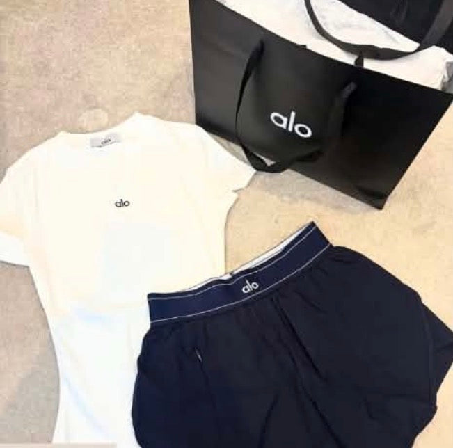 Alo-Inspired Premium Summer Set – Minimal Logo T-Shirt & Lightweight Shorts (2-Piece)